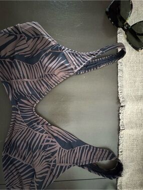 Vuori Navy and Mauve Palm-Print Bikini Top